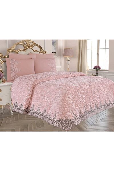 Gold Home Pink Steel Home Collection French Lace Blanket Set 6 Pieces