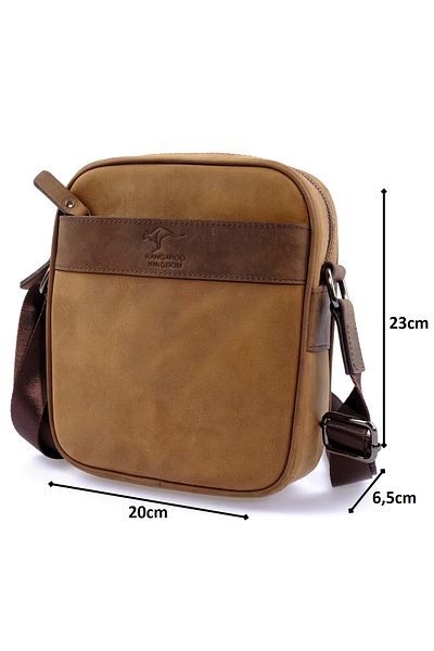 KANGAROO KINGDOM Sand Men Messenger Bags Genuine Cowhide Leather Crazy Horse 8875-zku