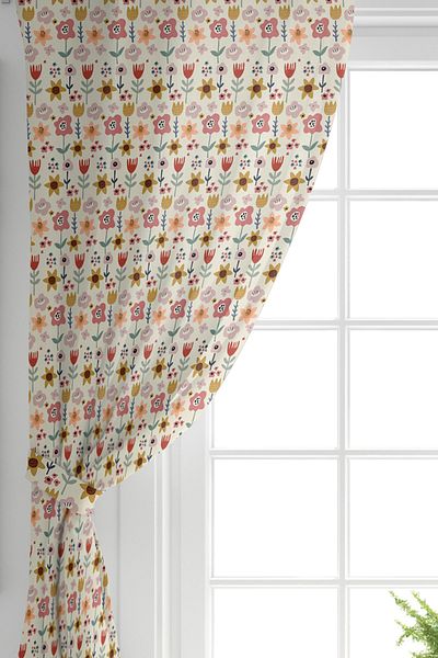 Realhomes Flower Patterned Digital Printed Background Curtain on Double Wing Pastel Backdrop