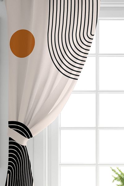 Realhomes Double Wing Colorful Geometric Patterned Digital Printed Background Curtain on the Floor