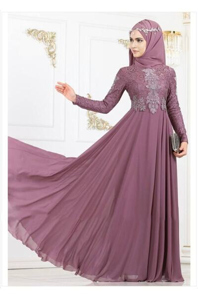 poplinmoda Kadın Gül Kurusu Taşlı Tesettür Abiye Pn2019009gk