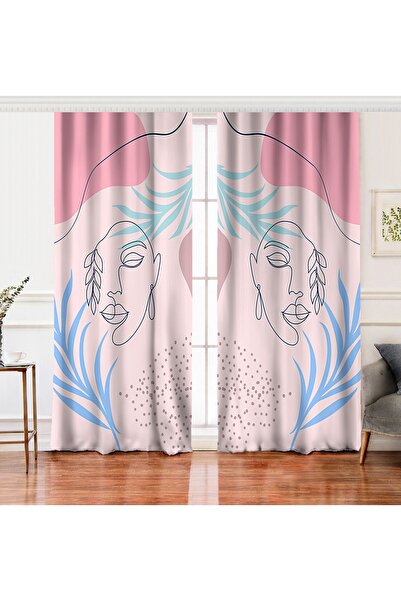 Realhomes Pembe Çift Kanat Bohemian Dijital Baskılı Fon Perde