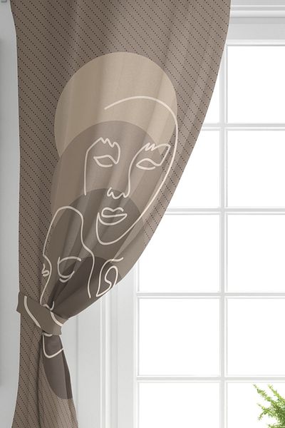 Realhomes Lady Silhouette with Onedraw Drawing on Single Wing Color Backdrop Digital Printed Background Curtain