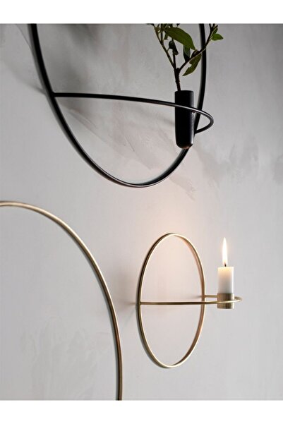 mba decor metal bending art Daire Duvar Şamdanı Mumluk 20cm Paslanmaz Gold Ev...