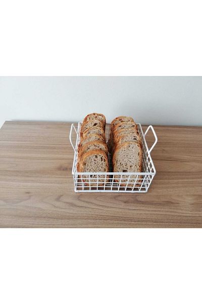 GO DEKOR Multi-Purpose Metal Square Cute Bread Basket (white)