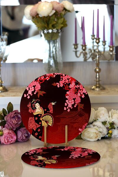 Realhomes طقم مكون من قطعتين من الزهور بتصميم مروحة على شكل فتاة يابانية وقاع...