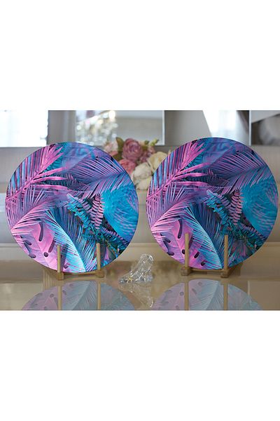 Realhomes Farfurie rotundă modernă, 2 bucăți, frunze tropicale, design special, imprimate digital și pat de loc