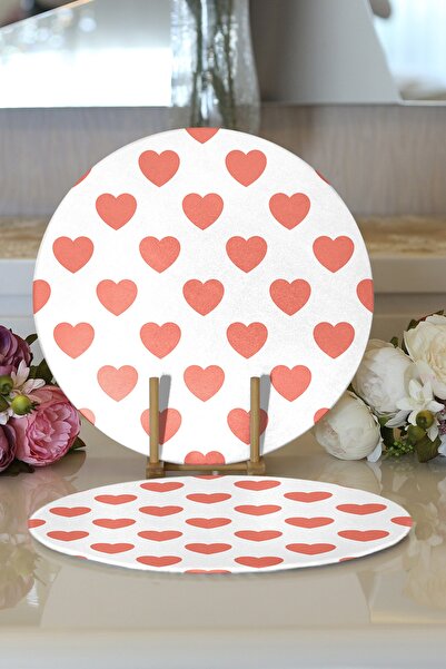 Realhomes 2 قطعة نمط القلب الرقمية المطبوعة الحديثة لوحة مستديرة ومفرش المائدة