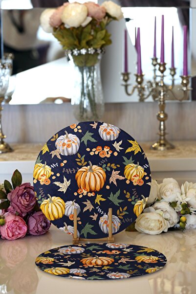 Realhomes 2'li Renkli Zeminli Bal Kabağı Desenli Dijital Baskılı Modern Yuvar...