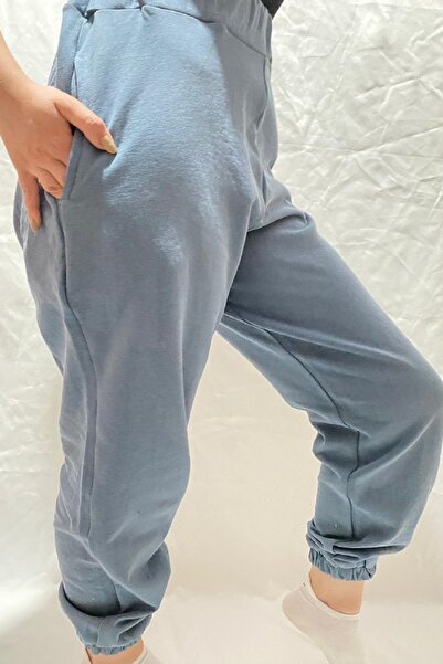 Modoo Tekstil Унисекс сини панталони с еластична талия и крачоли