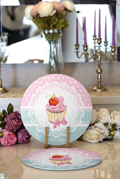 Realhomes طبق دائري حديث مطبوع رقميًا للكب كيك مكون من قطعتين وقاعدة للتقديم