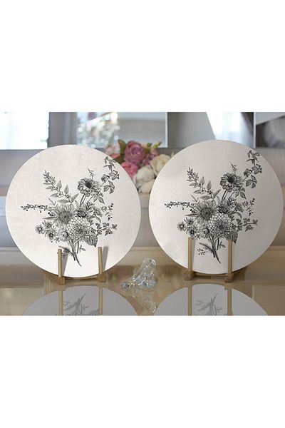 Realhomes Farfurie rotundă modernă din 2 bucăți cu model floral pastel și imprimat digital pe podea