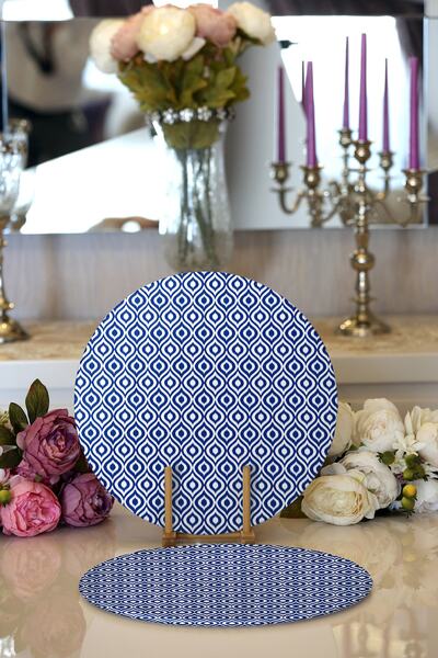 Realhomes 2'li Özel Tasarım Lacivert Ikat Desenli Dijital Baskılı Modern Yuva...