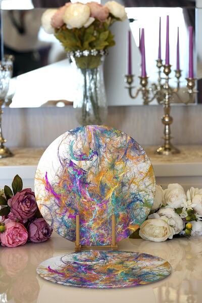 Realhomes 2'li Özel Tasarım Dijital Baskılı Modern Yuvarlak Supla & Servis Altlığı