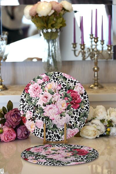 Realhomes 2'li Leopar Temalı Kavaniçe Desenli Dijital Baskılı Modern Yuvarlak...