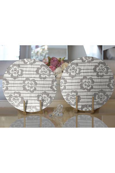 Realhomes 2-Piece Denim Floor Themed Flower Motif Digital Printed Modern Round Plate & Placemat