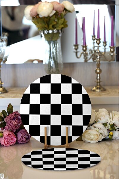 Realhomes Σετ 2 ασπρόμαυρων σκακιέρας με ψηφιακή εκτύπωση, μοντέρνα στρογγυλά...