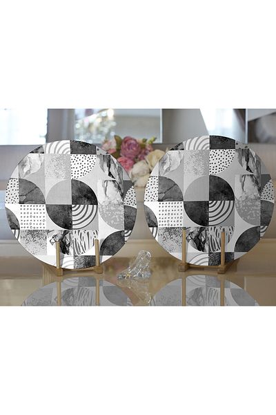 Realhomes 2-Piece Modern Round Plate & Placemat with Marble Pattern on Gray Floor