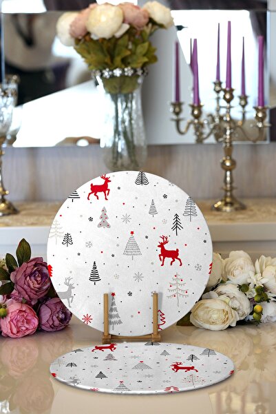 Realhomes 2'li Kırmızı Geyikler Ve Ağaçlar Yılbaşı Konseptli Dijital Baskılı ...