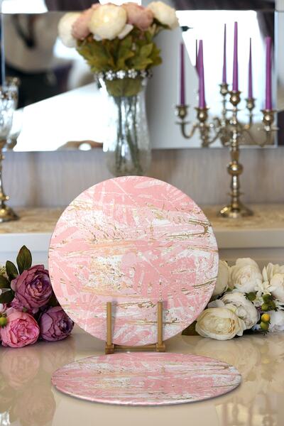 Realhomes 2'li Palmiye Desenli Mermer Zeminli Modern Yuvarlak Supla & Servis ...