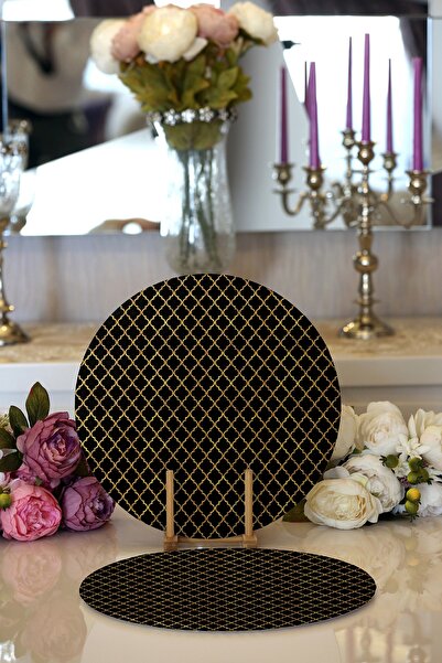 Realhomes 2'li Gold Detaylı Ogea Desenli Modern Yuvarlak Supla & Servis Altlığı