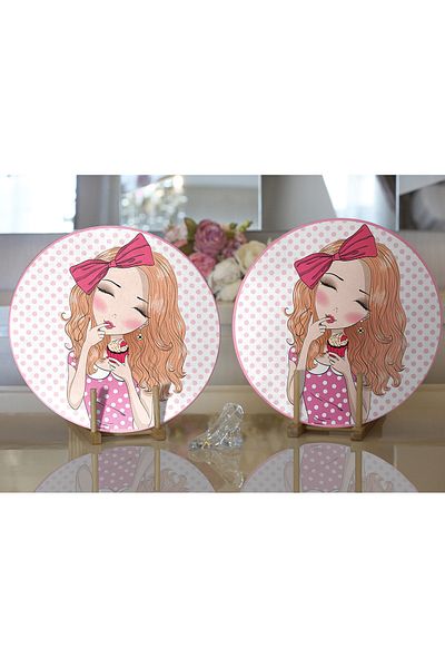 Realhomes Συσκευασία 2 Fashion Girl Ψηφιακή τυπωμένη μοντέρνα στρογγυλή πλάκα και σουπλά