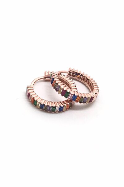 Erer Gümüş Gümüş Renkli Baget Taşlı Halka Küpe Hr778e81