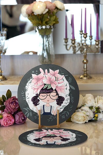 Realhomes 2-Piece Fashion Girl Digital Printed Modern Round Plate & Placemat