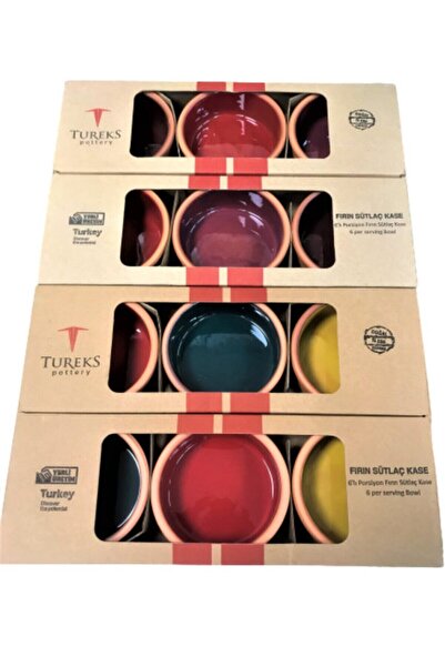 tureks pottery Güveç Sütlaç Tatlı Kap 6'lı Renkli Kutuda