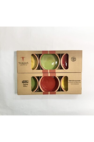 tureks pottery Güveç Sütlaç Tatlı Kap 6'lı Renkli Kutuda