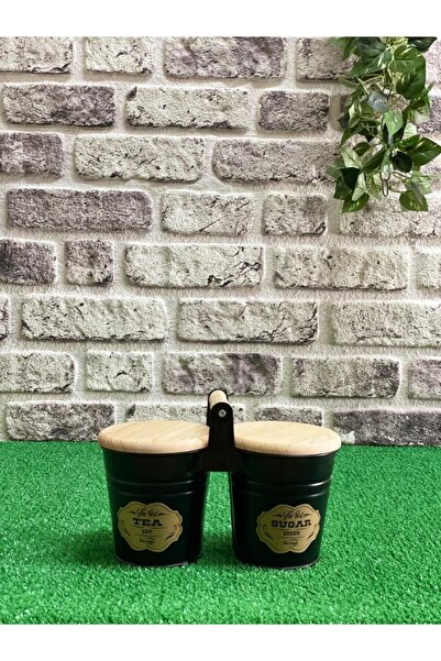 Feronyahome & Garden Şık Ahşap Kapaklı Siyah Çay ve Şekerlik Seti 2'li Ahşap ...