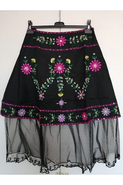Butik Tülin Authentic Cotton Black Sequin Beaded Flower Embroidered Tulle Skirt