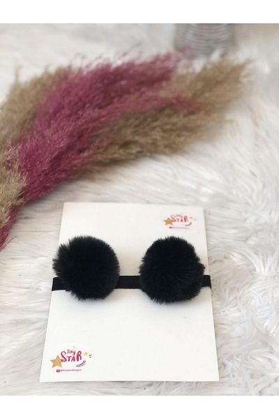 Tinystar Baby Girl Black Plush Pompom Bandana