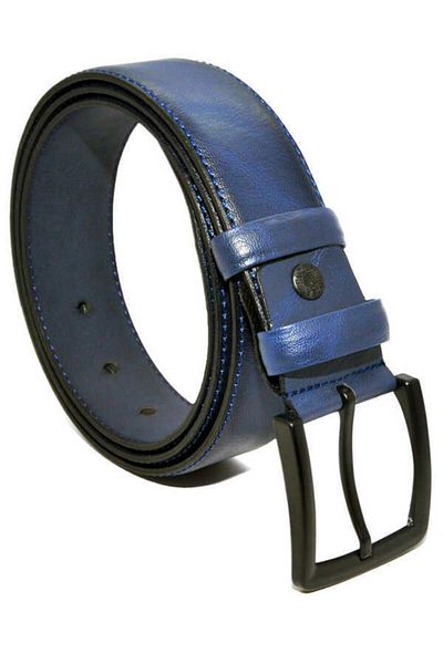 Süzer Deri Κλασική ζώνη από συνθετικό δέρμα Navy Blue ραμμένη 4 cm - 7400-49-21m