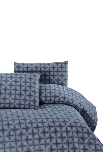 Menderes Home Ranforce Cotton Collection - Διπλό Γκρι Παπλωματοθήκη και Μαξιλαροθήκη