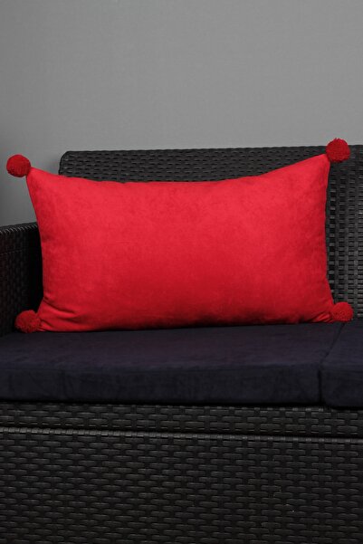 Bc Home Ponponlu Dikdörtgen Dekoratif Yastık Kılıfı - Kırmızı