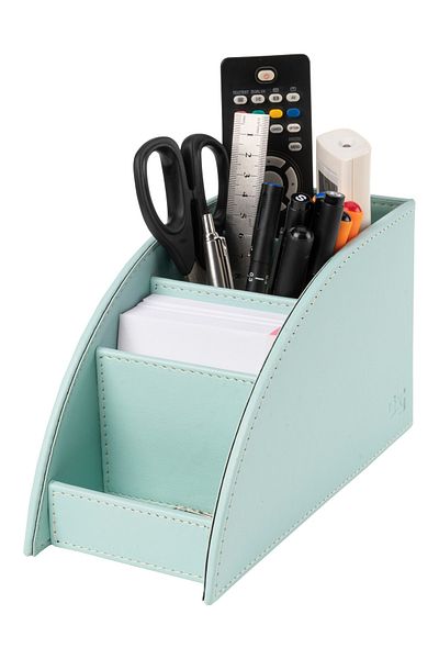 2K Pen Holder and Remote Control Faux Leather Desktop Organizer with 4 Compartments 21.5x10x12.5 Cm
