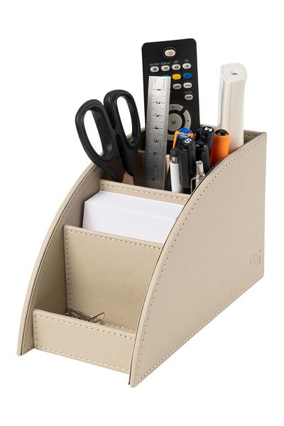2K Pen Holder and Remote Control Faux Leather Desktop Organizer with 4 Compartments 21.5x10x12.5 Cm