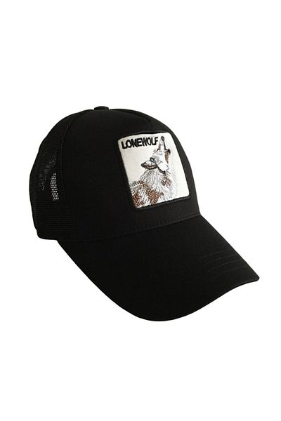 ŞapkaIdünyasi Lone Wolf Wolf Themed Men's Mesh Black Hat