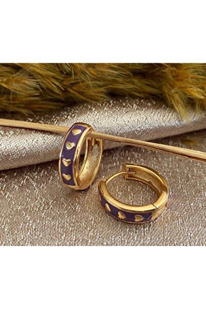 Markiz Takı Mor Kalp Desen Halka Küpe (iç Çap 1.5 Cm)