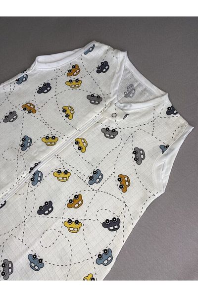 DİDABABY Summer - Sleeveless - Single Layer Muslin - Car Pattern Sleeping Bag (ROOM TEMPERATURE 27 DEGREES AND ABOVE)