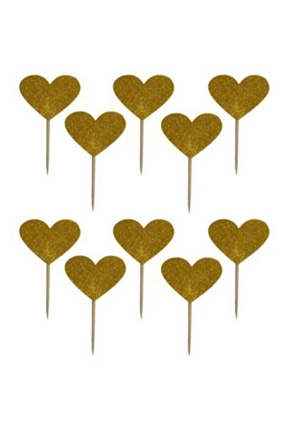 parti sürprizi أعواد أسنان إيفا على شكل قلب ذهبي لامع 12 قطعة