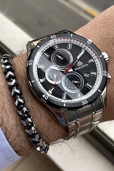 Bigotti Full Çelik Gümüş Renk Erkek Kol Saati Hediye Elg1060