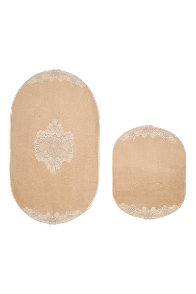 Alanur Home Mary Cordone Welsoft Lacy Oval 2-Piece Toilet Set Cappuccino