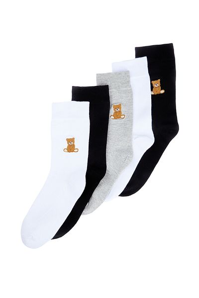 Trendyol Collection Mehrfarbige Unisex-Langsocken im 5er-Pack mit Baumwollbären-Stickerei TMNSS24CO00014