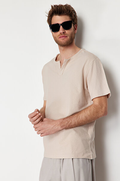 Trendyol Collection Texturované tričko Apache Collar 100% bavlna – Regular Fit TMNSS24TS00064