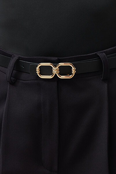 Trendyol Collection Black Gold Buckle Thin Faux Leather Belt TEDSS24KE00004