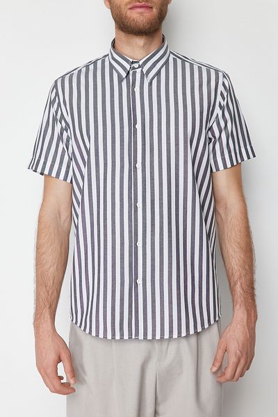 Trendyol Collection Gray Striped Slim Fit Shirt - Short Sleeve TMNSS24GO00038