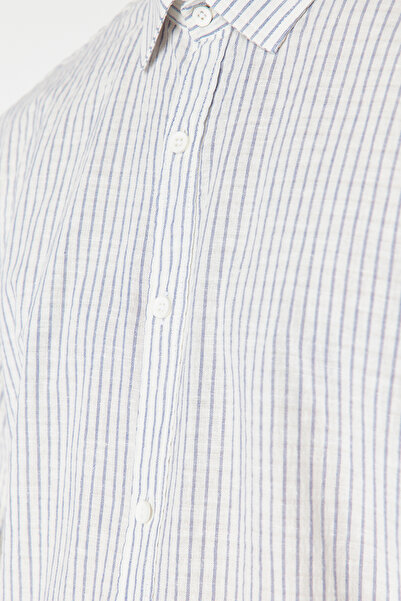 Trendyol Collection Sötétkék vászon kevert csíkos ing - normál szabású TMNSS23GO00134