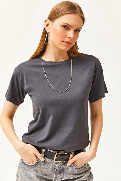 Olalook Tricou de bază cu decolteu afumat pentru femei TSH-19000774